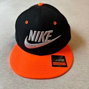 Nike True Snapback Hat Black Orange Silver Embroidered Futura Logo Flat Brim Cap